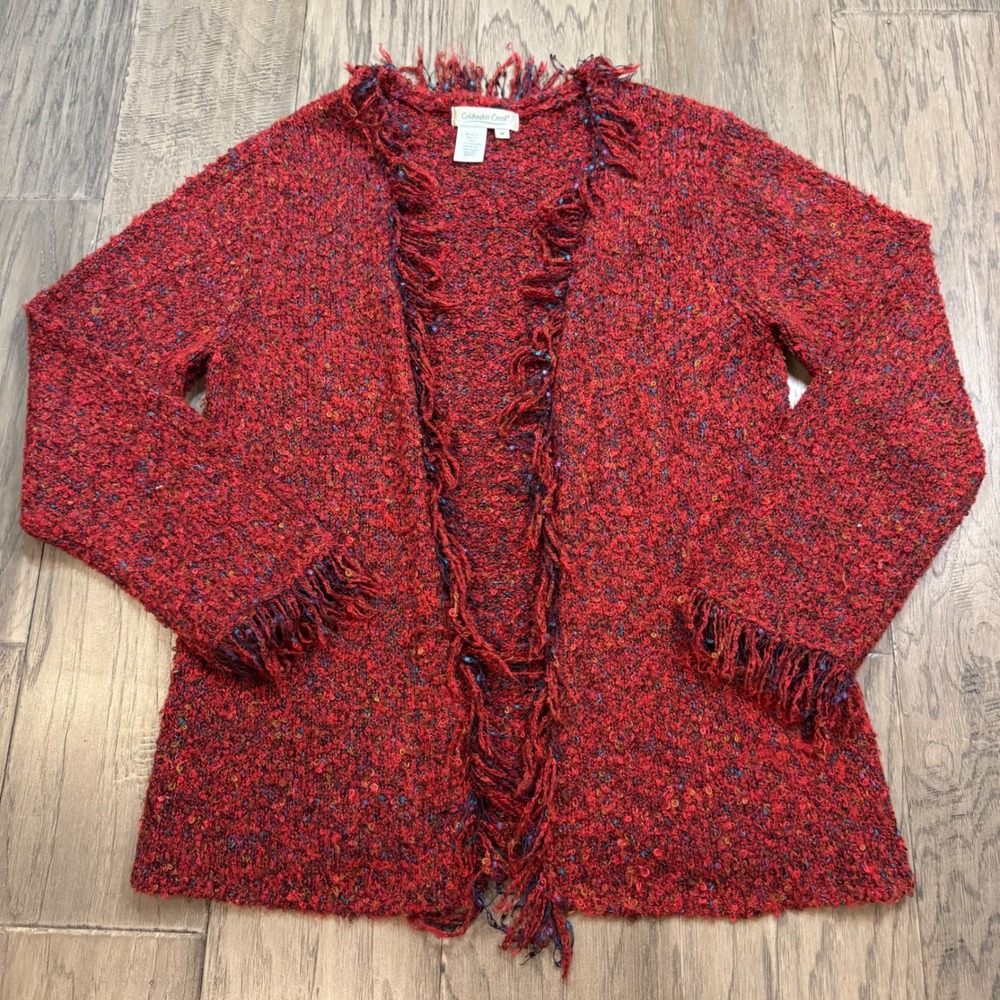 Coldwater Creek Red Textured Fringe Cardigan Sweater Women's Medium